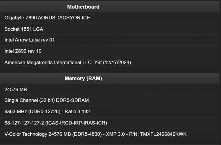 GIGABYTE Z890 AORUS TACHYON ICE Achieves DDR5-12726 (2)